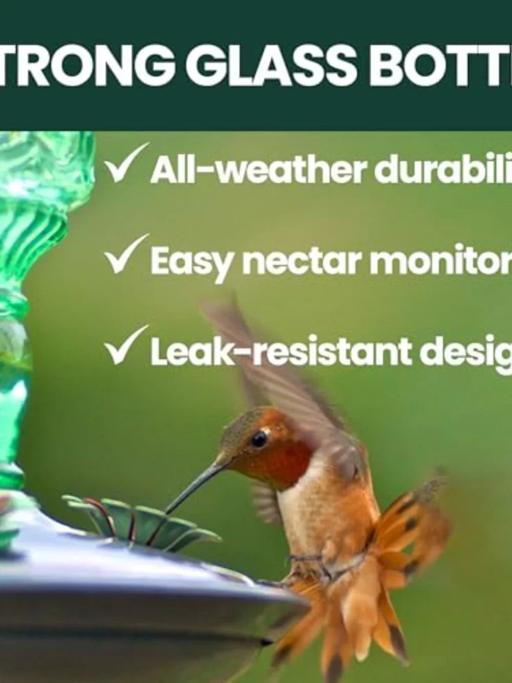 New Glass Bottle Hummingbird Feeder - Outdoor Garden Décor Humming bird Feeder